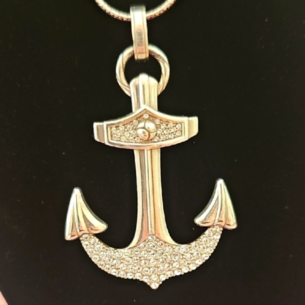 Brighton Coastline Reversible Silver/crystal Anchor Pendant Necklace